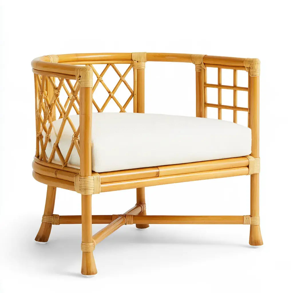 Sillón con laterales de celosía y cojín claro - marrón/blanco