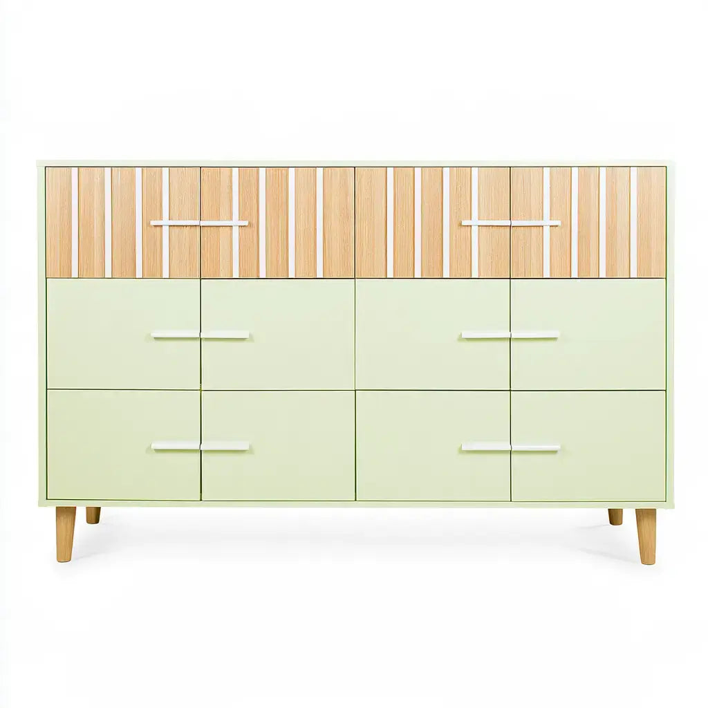 Cómoda con cajones anchos y paneles superiores - verde/beige