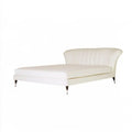 Cama con cabecero curvado con tapizado claro - beige