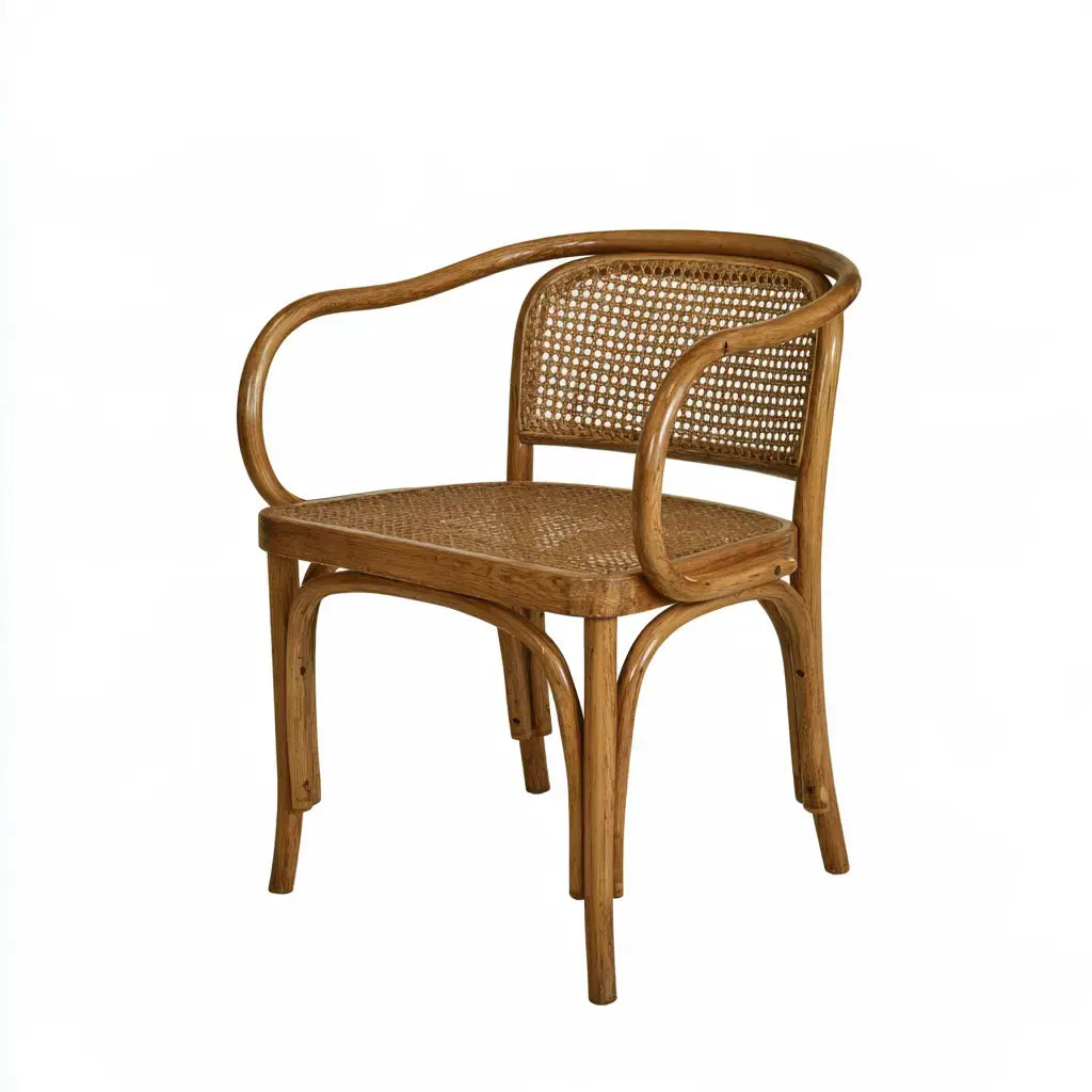 Silla con brazos curvos y respaldo trenzado - marrón