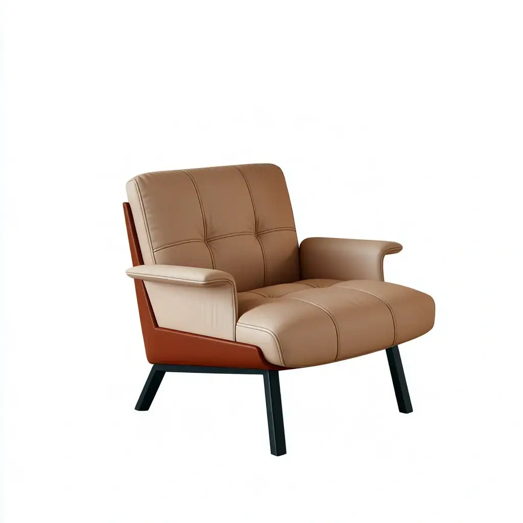 Sillón con cojines segmentados y brazos abiertos - marrón