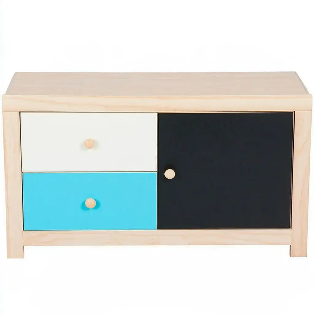 Aparador con puerta lateral y cajones de colores - beige/turquesa/negro