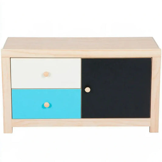 Aparador con puerta lateral y cajones de colores - beige/turquesa/negro