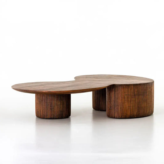 Mesa de centro ovalada con apoyos cilíndricos - marrón