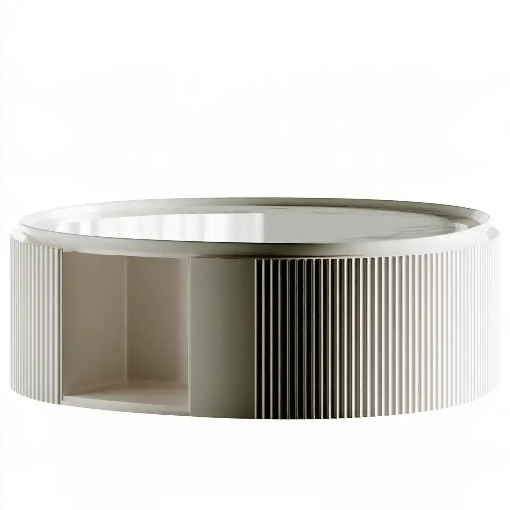 Mesa de centro redonda con lateral estriado - gris