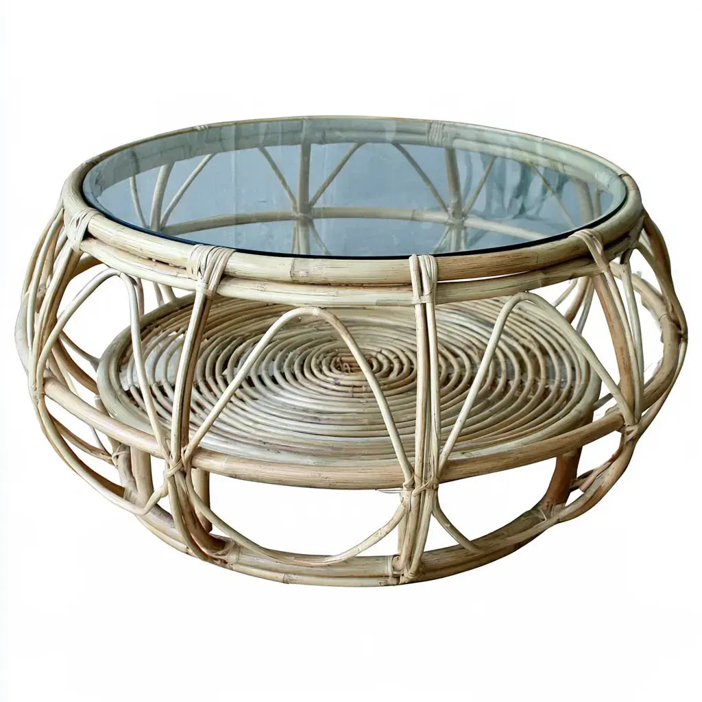 Mesa de centro redonda con base entrelazada - beige