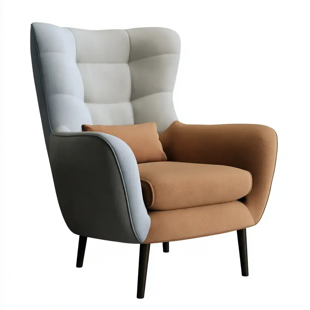 Sillón orejero con tapizado contrastado - gris/marrón